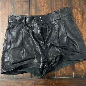 Frame Denim High Waist Black Leather Shorts